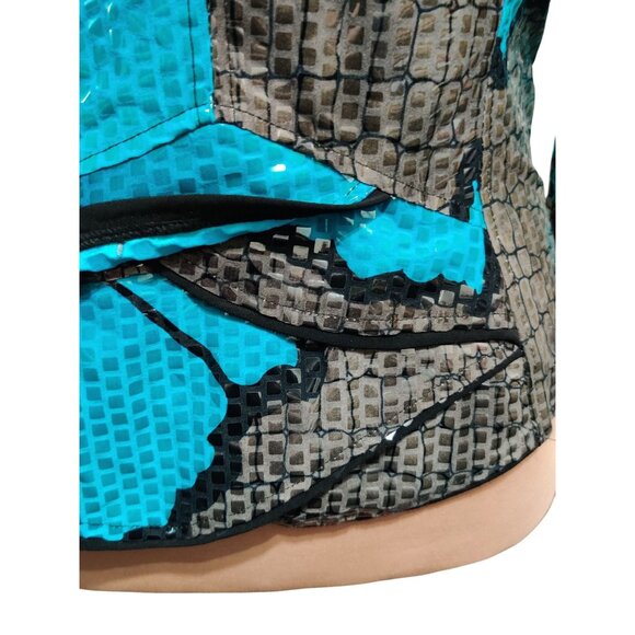 Womens L Blue Blazer Snake Floral Print Bold Chic Glam Statement Jacket Peplum - Picture 12 of 16